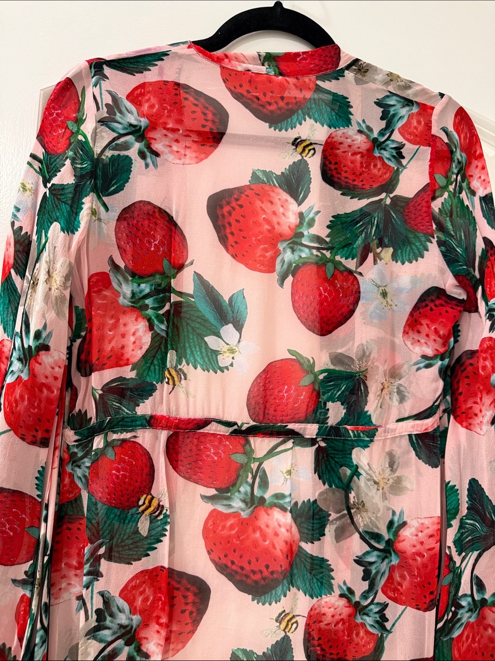Sheer Strawberry-Print Long Kimono Tunic - Pink/Red - Picture 15 of 16